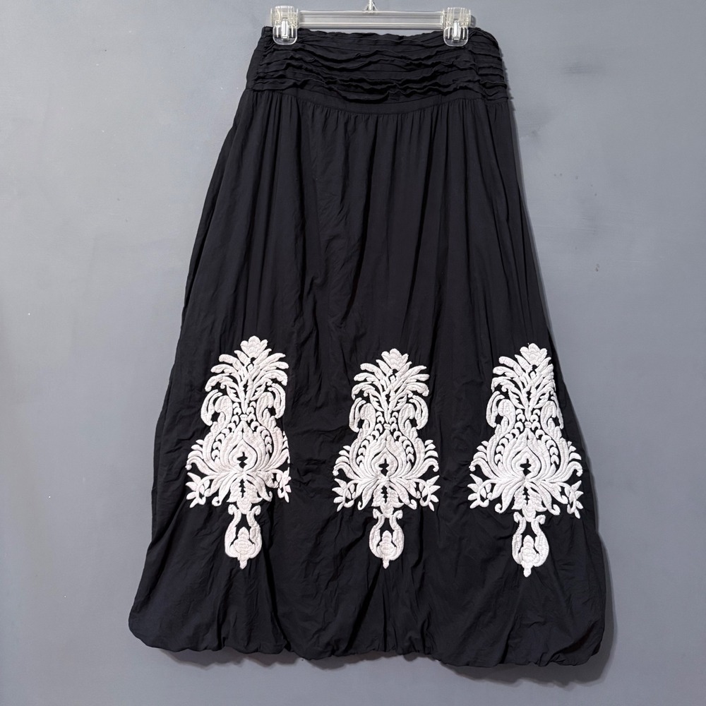 100% Cotton Western Boho Black and White Paisley Skirt Soft Surroundings